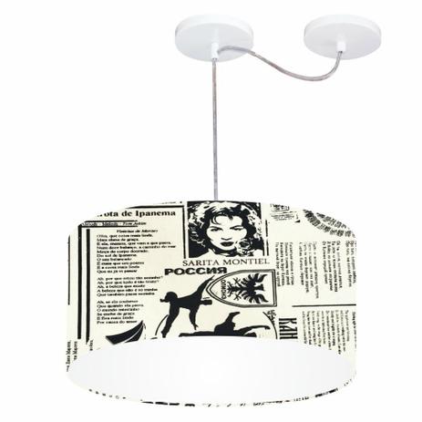 Menor preço em Lustre Cilindrico C/ Desvio De Centro Md-4151 Cupula Tecido 50x25 Jornal - Vivare iluminação