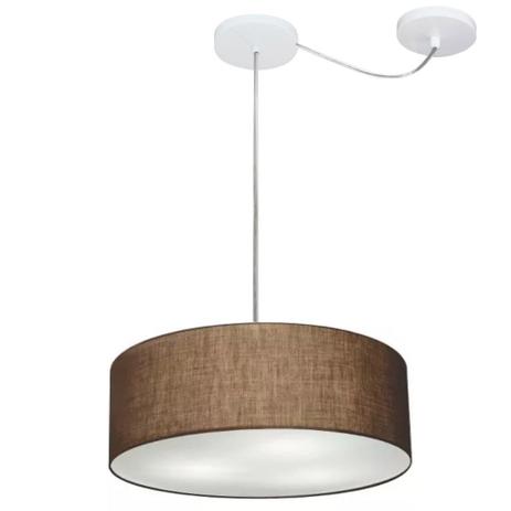 Menor preço em Lustre Cilindrico C/ Desvio De Centro Md-4255 Cupula Tecido 40x15 Cafe - Vivare iluminação