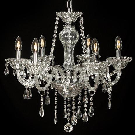 Lustre Clássico Branco 6 Braços Gotas de Cristal - Prime home decor Menor preço em Lustre Clássico Branco 6 Braços Gotas de Cristal - Prime home decor