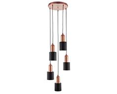 Lustre Com 5 Pendentes Em Metal Preto E Cobre - Mart Menor preço em Lustre Com 5 Pendentes Em Metal Preto E Cobre - Mart