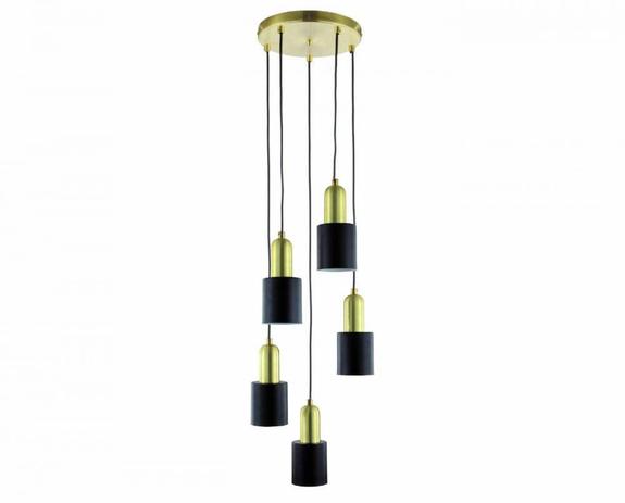 Lustre com 5 pendentes em metal preto e dourado - Mart Menor preço em Lustre com 5 pendentes em metal preto e dourado - Mart