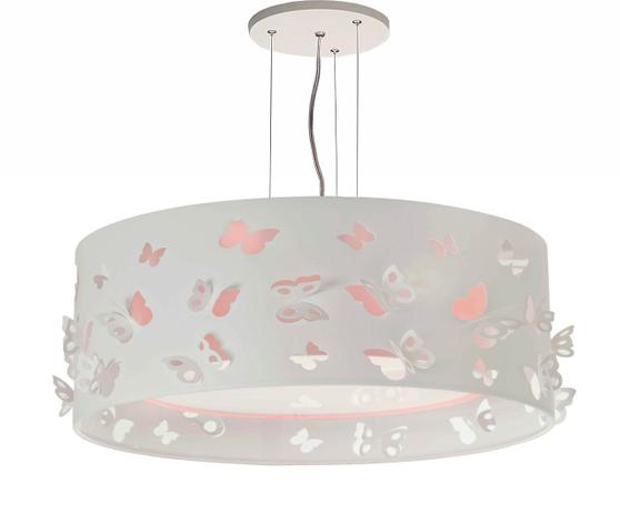 Lustre infantil pendente borboletas duplo -rosa 40x16 - Tom Luz Menor preço em Lustre infantil pendente borboletas duplo -rosa 40x16 - Tom Luz