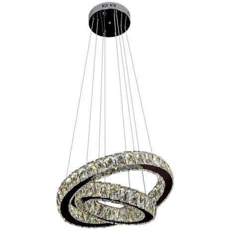 Lustre LED Redondo Cristal K9 Inox com 2 anéis 60 cm 82 watts Luz 3000 a 6500k - Controle Remoto - Guardian Menor preço em Lustre LED Redondo Cristal K9 Inox com 2 anéis 60 cm 82 watts Luz 3000 a 6500k - Controle Remoto - Guardian