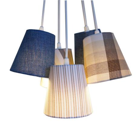 Lustre Pendente 5 Cúpulas Cacho Crie Casa Jeans e Bege Menor preço em Lustre Pendente 5 Cúpulas Cacho Crie Casa Jeans e Bege