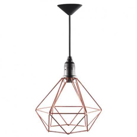 Lustre Pendente Aramado Diamante Cobre - Plugador Menor preço em Lustre Pendente Aramado Diamante Cobre - Plugador