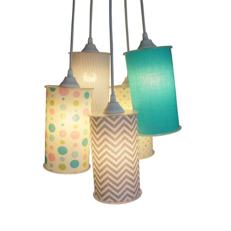 Lustre Pendente Cacho 5 Cúpulas Cilíndricas Chevron Crie Casa Cinza e Azul Menor preço em Lustre Pendente Cacho 5 Cúpulas Cilíndricas Chevron Crie Casa Cinza e Azul