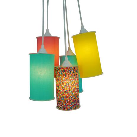 Lustre Pendente Cacho 5 Cúpulas Cilíndricas Tecido Tricô Crie Casa Coloridas Menor preço em Lustre Pendente Cacho 5 Cúpulas Cilíndricas Tecido Tricô Crie Casa Coloridas