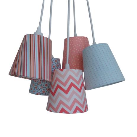 Lustre Pendente Cacho 5 Cúpulas Tecidos Crie Casa Estampado Menor preço em Lustre Pendente Cacho 5 Cúpulas Tecidos Crie Casa Estampado