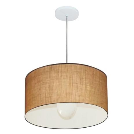 Lustre Pendente Cilindrico MD-4202 Cupula Tecido 40x25cm Palha - Vivare iluminação Menor preço em Lustre Pendente Cilindrico MD-4202 Cupula Tecido 40x25cm Palha - Vivare iluminação