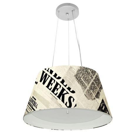 Lustre Pendente Cone Md-4119 Cupula Duplo Tecido 21/40x30cm Jornal / Branco - Vivare iluminação Menor preço em Lustre Pendente Cone Md-4119 Cupula Duplo Tecido 21/40x30cm Jornal / Branco - Vivare iluminação