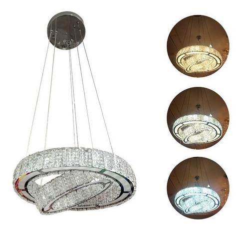 Lustre Pendente Cristal Redondo Inox K9 LED 2 Anéis 45W 3 Cores Bivolt 8033 - AAA TOP LED Menor preço em Lustre Pendente Cristal Redondo Inox K9 LED 2 Anéis 45W 3 Cores Bivolt 8033 - AAA TOP LED