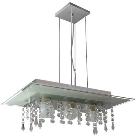 Lustre Pendente de Vidro com Cristal para 03 Lâmpadas - Cor Branco - Lustres Amandini Menor preço em Lustre Pendente de Vidro com Cristal para 03 Lâmpadas - Cor Branco - Lustres Amandini