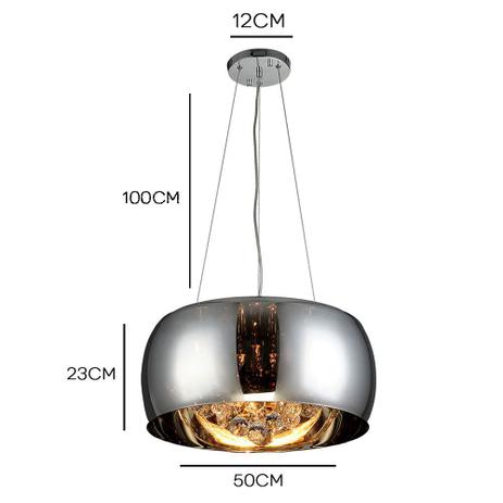 Lustre Pendente Luminaria Sidney Vidro Metalizado Cromado 50 cm CHANDELIE Menor preço em Lustre Pendente Luminaria Sidney Vidro Metalizado Cromado 50 cm CHANDELIE