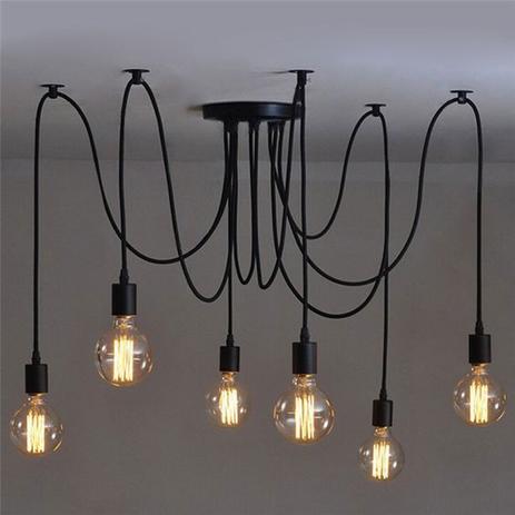 Lustre Pendente Moderno Aranha - Industrial Preto 6 Lâmpadas - Studio Casa Center Menor preço em Lustre Pendente Moderno Aranha - Industrial Preto 6 Lâmpadas - Studio Casa Center