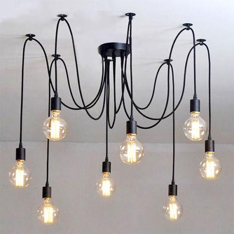Lustre Pendente Moderno Aranha - Industrial Preto 8 Lâmpadas - Studio Casa Center Menor preço em Lustre Pendente Moderno Aranha - Industrial Preto 8 Lâmpadas - Studio Casa Center
