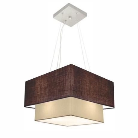 Lustre Pendente Quadrado Duplo Md-4157 Cupula Tecido 25/40x35cm Cafe / Bege - Vivare iluminação é boa?