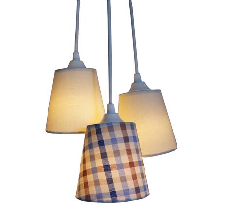 Lustre Pendente Triplo Xadrez Crie Casa Azul e Bege Menor preço em Lustre Pendente Triplo Xadrez Crie Casa Azul e Bege
