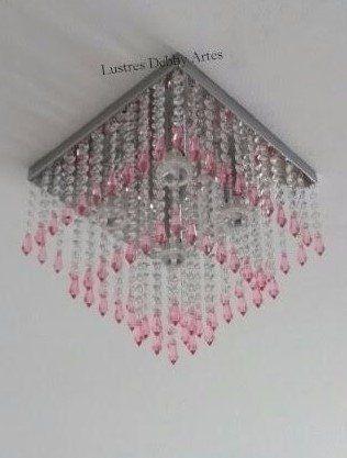 Menor preço em Lustre Plafon de Cristal Acrílico - Pirulito Rosa - Soquete GU10 - Debby Artes - Lustres Debby Artes