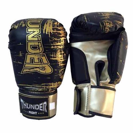 Luva 12 Oz - Boxe / Muay Thai / Kickboxing - Preta com Dourado - Thunder Fight - Ref 203 Menor preço em Luva 12 Oz - Boxe / Muay Thai / Kickboxing - Preta com Dourado - Thunder Fight - Ref 203