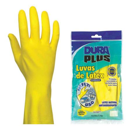 Luva de látex Forrada tamanho G amarela Dura Plus - Duraplus Menor preço em Luva de látex Forrada tamanho G amarela Dura Plus - Duraplus