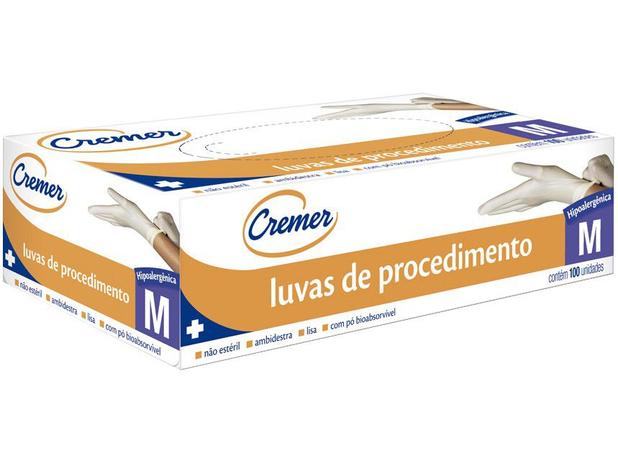 Luva de Procedimento Látex Não Cirúrgico Cremer - com Pó M 100 Unidades Menor preço em Luva de Procedimento Látex Não Cirúrgico Cremer - com Pó M 100 Unidades