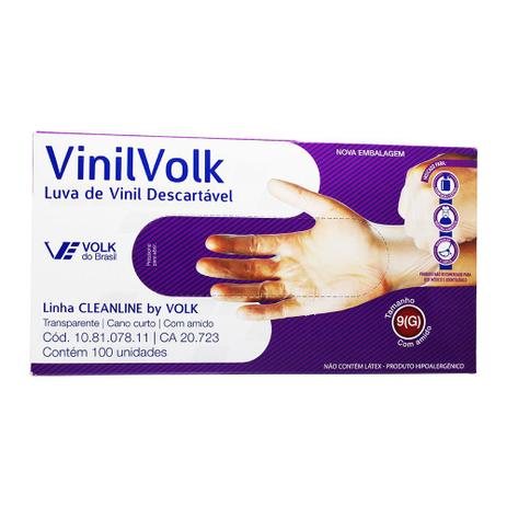 Luva de Vinil Descartável Com Amido G - Volk Menor preço em Luva de Vinil Descartável Com Amido G - Volk