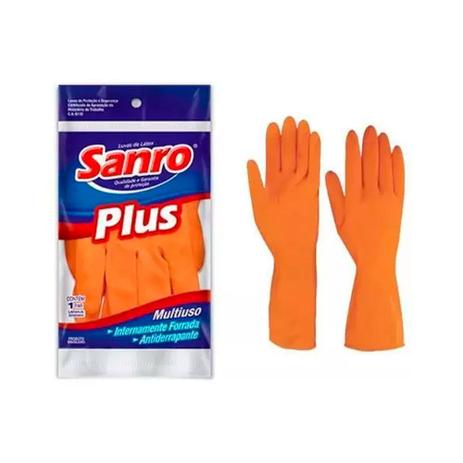 Luva Látex Laranja Sanro Plus - Tamanho M Menor preço em Luva Látex Laranja Sanro Plus - Tamanho M