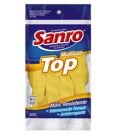 Luva látex top sanro forrada amarela - ca 1555 - p Menor preço em Luva látex top sanro forrada amarela - ca 1555 - p