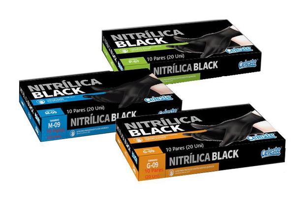 Luva Nitrílica Black Profissional Proteção Agente Químico kit C/ 20 Unidades - Celeste
