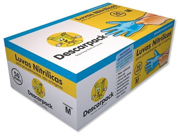 Luva nitrílica descarpack azul sem pó - caixa com 100 unidades - ca 31410 - m Menor preço em Luva nitrílica descarpack azul sem pó - caixa com 100 unidades - ca 31410 - m