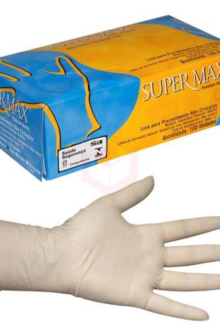 Luva Procedimento Latex Talcada c/100 G - Supermax Menor preço em Luva Procedimento Latex Talcada c/100 G - Supermax