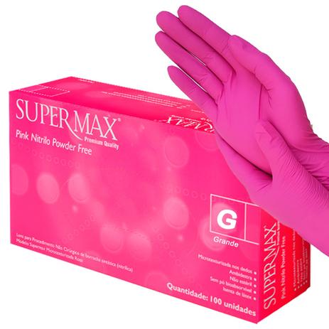 Luvas Nitrílica Rosa Sem Pó Caixa Com 100un Tamanho G - Supermax Menor preço em Luvas Nitrílica Rosa Sem Pó Caixa Com 100un Tamanho G - Supermax