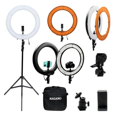 Luz Continua Led Ring Light 18 pol bivolt 5600k Branco e Laranja - Nagano Menor preço em Luz Continua Led Ring Light 18 pol bivolt 5600k Branco e Laranja - Nagano