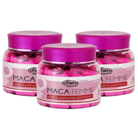 Maca Peruana Femme Care Premium 90 cápsulas 550mg Kit com 3 - Unilife Menor preço em Maca Peruana Femme Care Premium 90 cápsulas 550mg Kit com 3 - Unilife