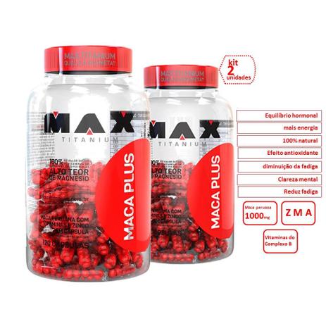 Maca Plus (maca + Zma+ Vita Do Complexo B) 120cps - KIT 2 unidades - Max titanium Menor preço em Maca Plus (maca + Zma+ Vita Do Complexo B) 120cps - KIT 2 unidades - Max titanium