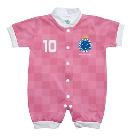Macacão Bebê Cruzeiro Curto Rosa - Torcida Baby Menor preço em Macacão Bebê Cruzeiro Curto Rosa - Torcida Baby