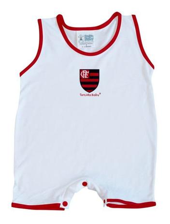 Macacão Bebê Flamengo Regata Branco - Torcida Baby Menor preço em Macacão Bebê Flamengo Regata Branco - Torcida Baby