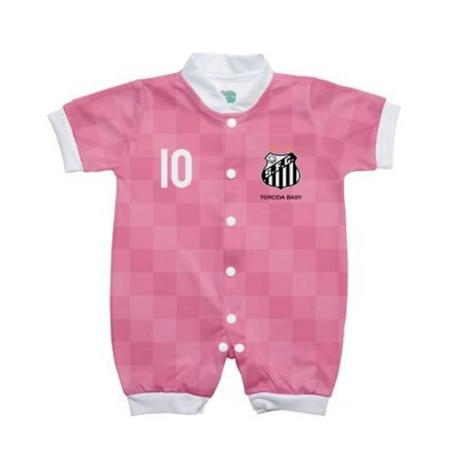 Macacão Bebê Santos Curto Rosa - Torcida Baby Menor preço em Macacão Bebê Santos Curto Rosa - Torcida Baby