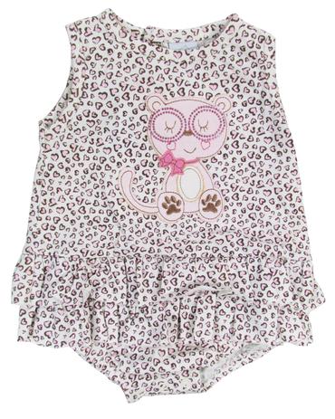 Macacão curto bebê menina gatinha com laço estampa animal print oncinha - piu piu Menor preço em Macacão curto bebê menina gatinha com laço estampa animal print oncinha - piu piu