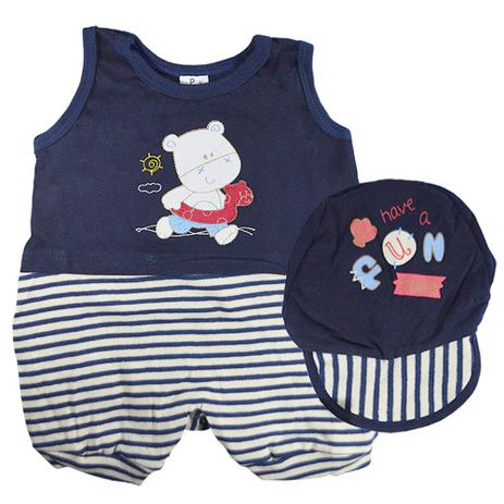 Macacão Curto com Boné Menino Marinho - Ursinho Banhista - Bloomy s Baby - Bloomys baby Menor preço em Macacão Curto com Boné Menino Marinho - Ursinho Banhista - Bloomy s Baby - Bloomys baby