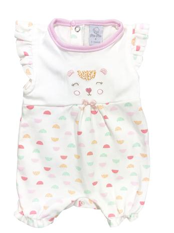 Macacão curto para bebê menina ursinha abstrata estampa delicada com aplicação - piu piu Menor preço em Macacão curto para bebê menina ursinha abstrata estampa delicada com aplicação - piu piu