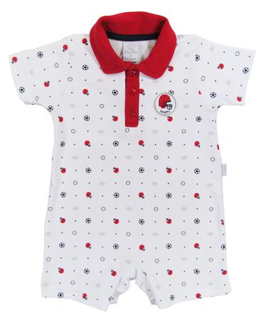 Macacão curto para bebê sports gola polo clássico tecido com estampa delicada - piu piu Menor preço em Macacão curto para bebê sports gola polo clássico tecido com estampa delicada - piu piu