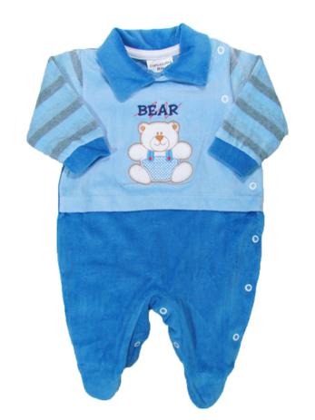 Macacão longo para bebê menino em plush bear azul - charanguinha Menor preço em Macacão longo para bebê menino em plush bear azul - charanguinha