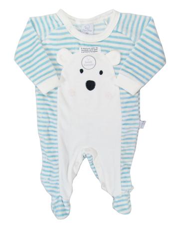 Macacão longo para bebê plush listrado urso azul estampa divertida - piu piu Menor preço em Macacão longo para bebê plush listrado urso azul estampa divertida - piu piu