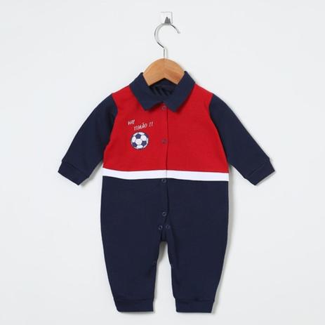 Macacão Manga Longa Malha e Tricoline Marinho, Branco e Vermelho Bola Vai Timão com Gola - Tieloy baby Menor preço em Macacão Manga Longa Malha e Tricoline Marinho, Branco e Vermelho Bola Vai Timão com Gola - Tieloy baby