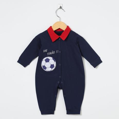 Macacão Manga Longa Malha e Tricoline Marinho e Vermelho Bola Vai Timão com Gola - Tieloy baby Menor preço em Macacão Manga Longa Malha e Tricoline Marinho e Vermelho Bola Vai Timão com Gola - Tieloy baby