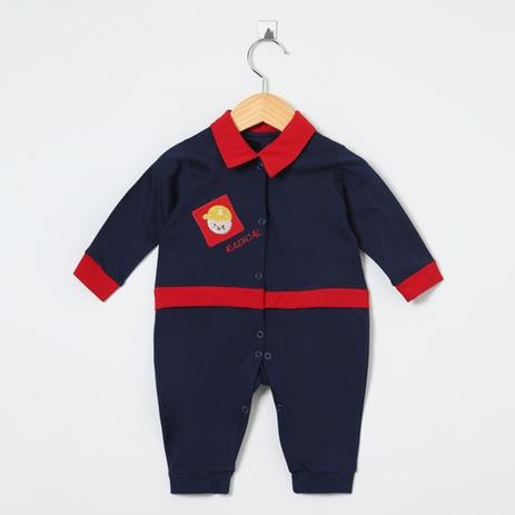 Macacão Manga Longa Malha e Tricoline Marinho e Vermelho Menino Boné Radical com Gola - Tieloy baby Menor preço em Macacão Manga Longa Malha e Tricoline Marinho e Vermelho Menino Boné Radical com Gola - Tieloy baby