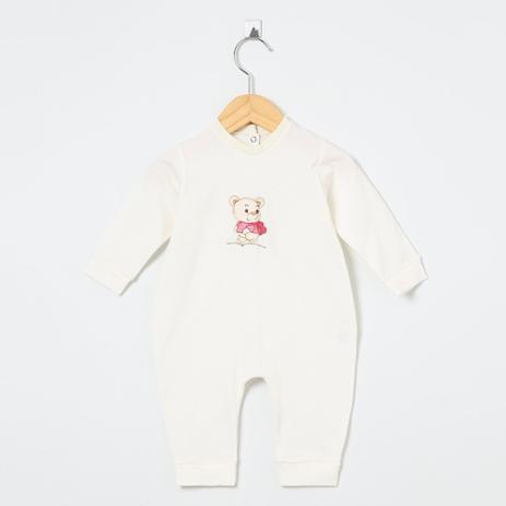 Macacão Manga Longa Malha e Tricoline Palha Ursinha no Centro - Tieloy baby Menor preço em Macacão Manga Longa Malha e Tricoline Palha Ursinha no Centro - Tieloy baby