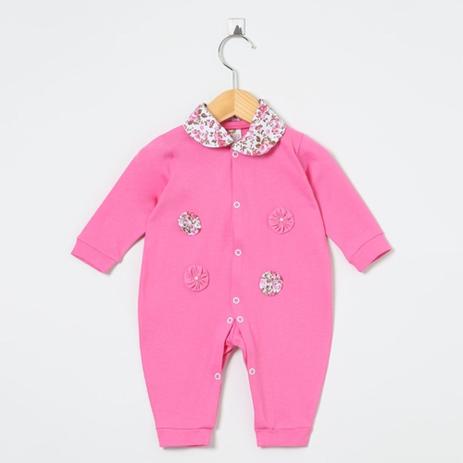Macacão Manga Longa Malha e Tricoline Pink Fuxicos com Gola Floral - Tieloy baby Menor preço em Macacão Manga Longa Malha e Tricoline Pink Fuxicos com Gola Floral - Tieloy baby