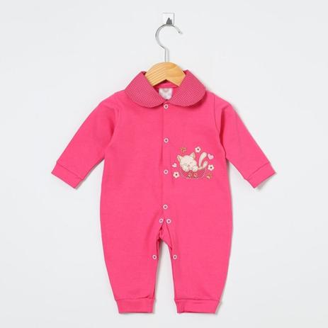 Macacão Manga Longa Malha e Tricoline Pink Gatinha Flores com Gola Poá - Tieloy baby Menor preço em Macacão Manga Longa Malha e Tricoline Pink Gatinha Flores com Gola Poá - Tieloy baby